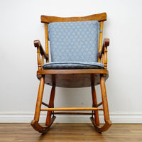 20x31x39-Inch Wooden Rocking Chair – Blue Herringbone Cushions