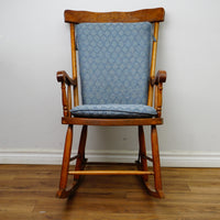 20x31x39-Inch Wooden Rocking Chair – Blue Herringbone Cushions