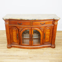 64x19x41-Inch Carved Wood Dresser – Marble Top, Mirrored Cabinet with Lights