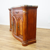 64x19x41-Inch Carved Wood Dresser – Marble Top, Mirrored Cabinet with Lights
