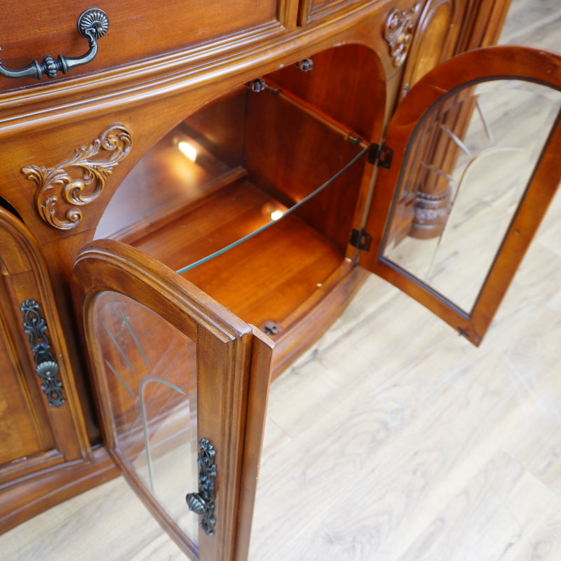 64x19x41-Inch Carved Wood Dresser – Marble Top, Mirrored Cabinet with Lights