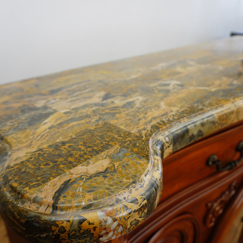 64x19x41-Inch Carved Wood Dresser – Marble Top, Mirrored Cabinet with Lights