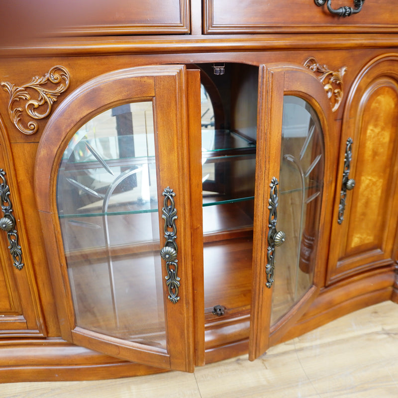64x19x41-Inch Carved Wood Dresser – Marble Top, Mirrored Cabinet with Lights