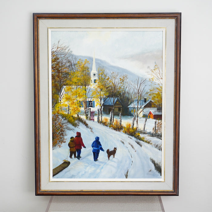 24x30-Inch Signed Framed Artwork – Countryside Winter Scene
