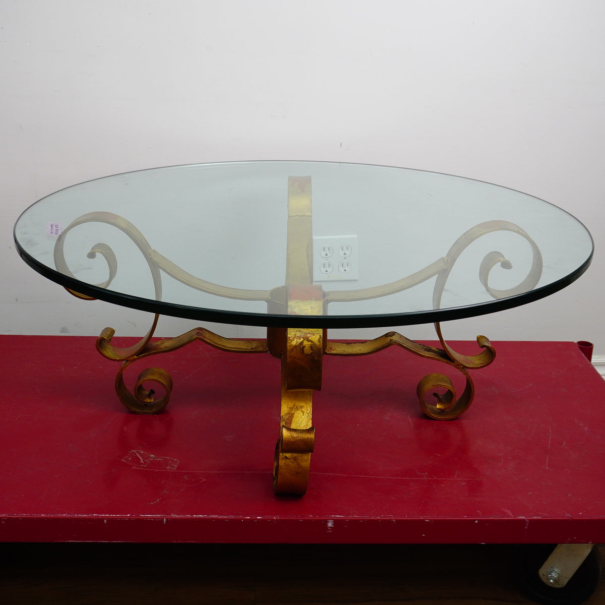 39x16-Inch Round Glass-Top Table – Ornate Metal Base