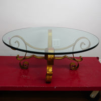 39x16-Inch Round Glass-Top Table – Ornate Metal Base