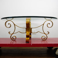39x16-Inch Round Glass-Top Table – Ornate Metal Base