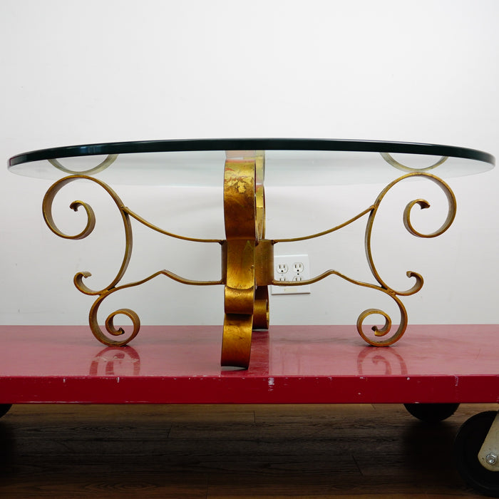 39x16-Inch Round Glass-Top Table – Ornate Metal Base