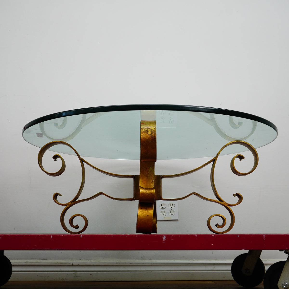39x16-Inch Round Glass-Top Table – Ornate Metal Base