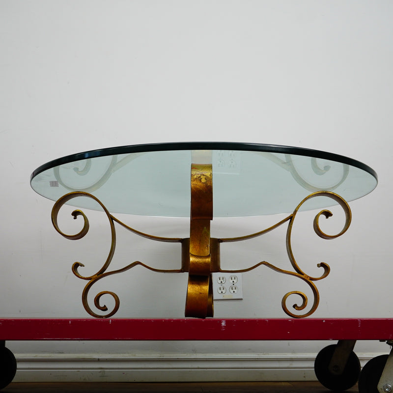 39x16-Inch Round Glass-Top Table – Ornate Metal Base