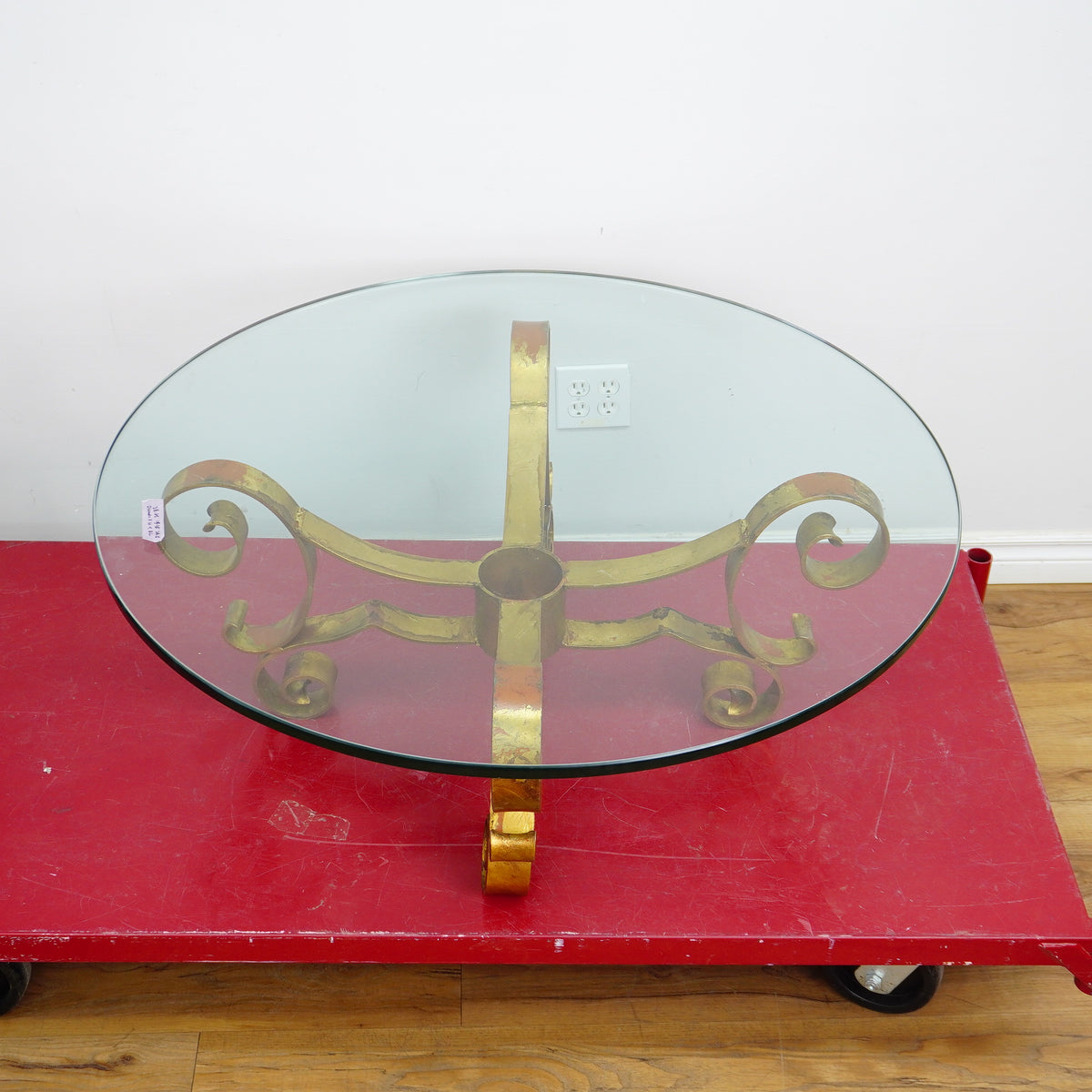 39x16-Inch Round Glass-Top Table – Ornate Metal Base