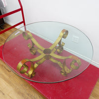 39x16-Inch Round Glass-Top Table – Ornate Metal Base