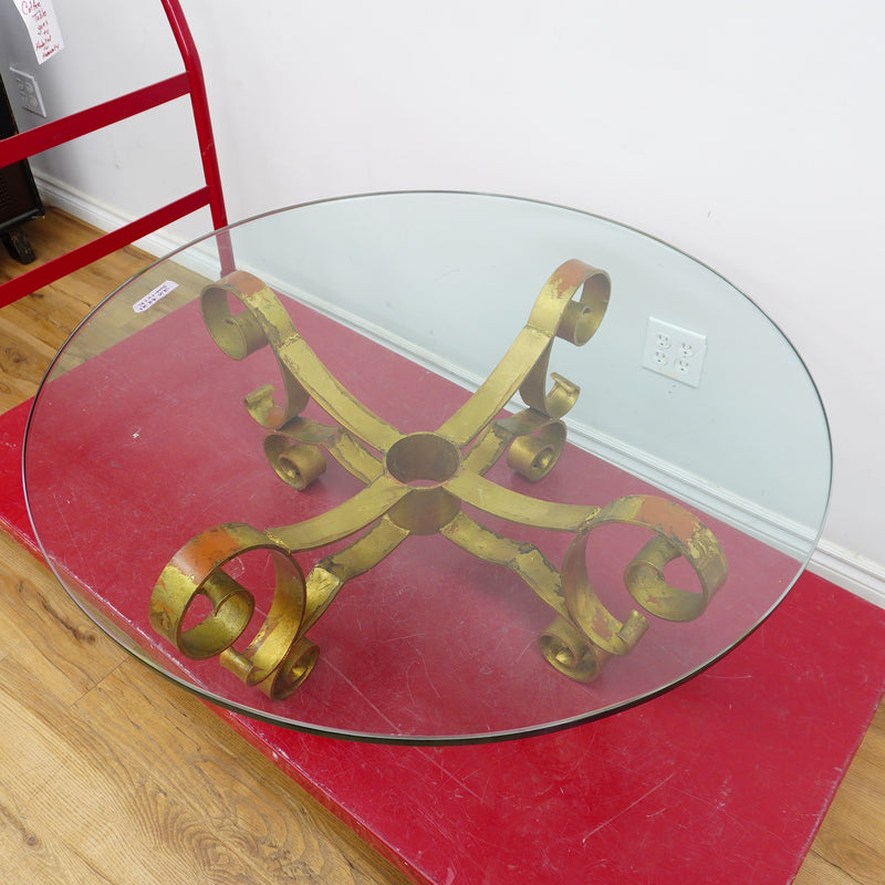 39x16-Inch Round Glass-Top Table – Ornate Metal Base
