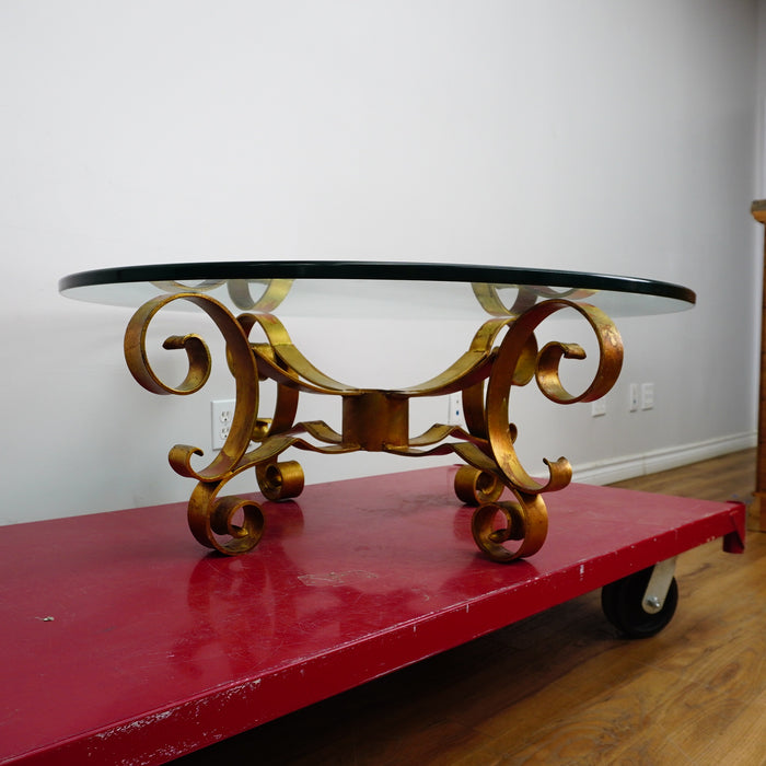 39x16-Inch Round Glass-Top Table – Ornate Metal Base