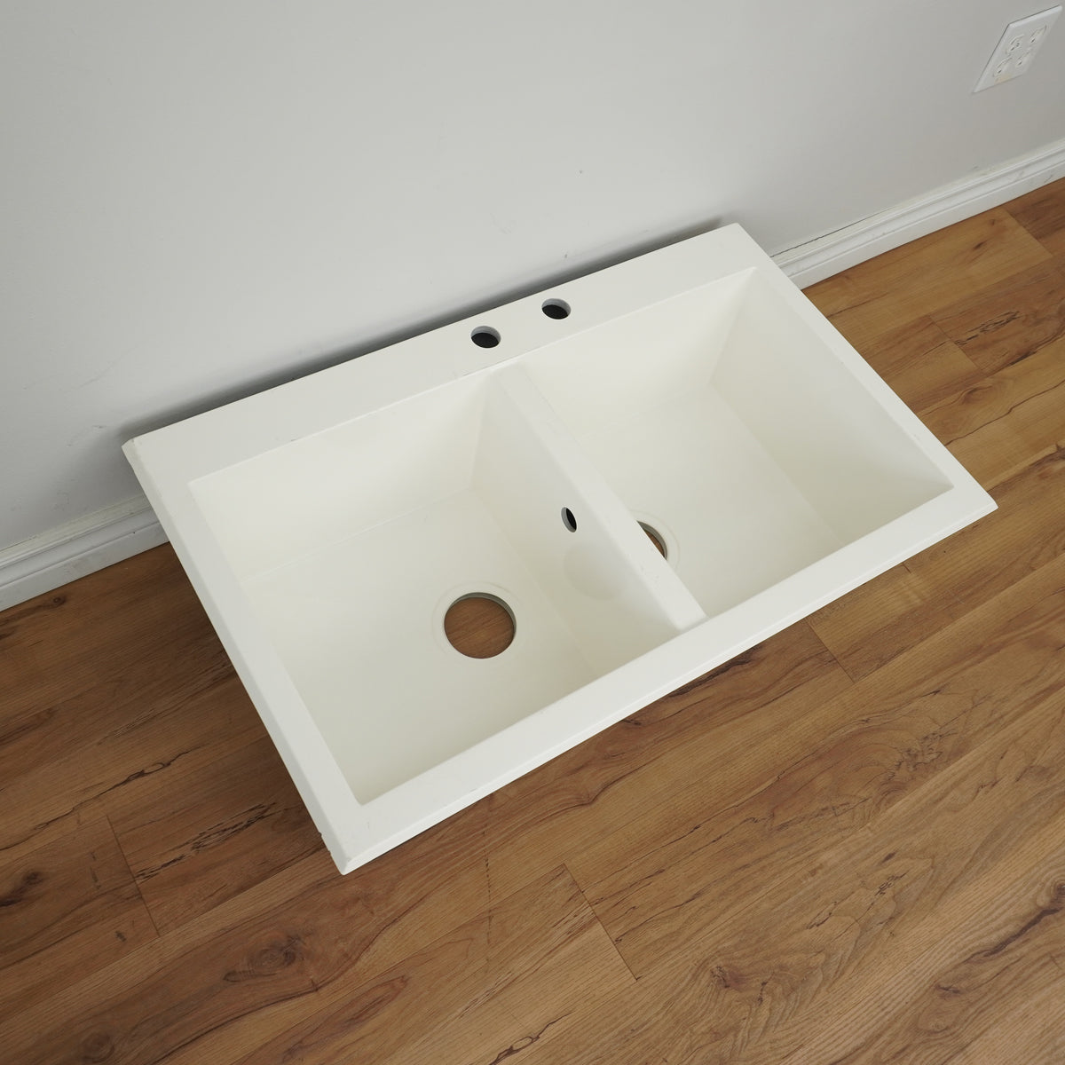 34-inch Acrylic Drop-in Double Bowl Sink in Matte White