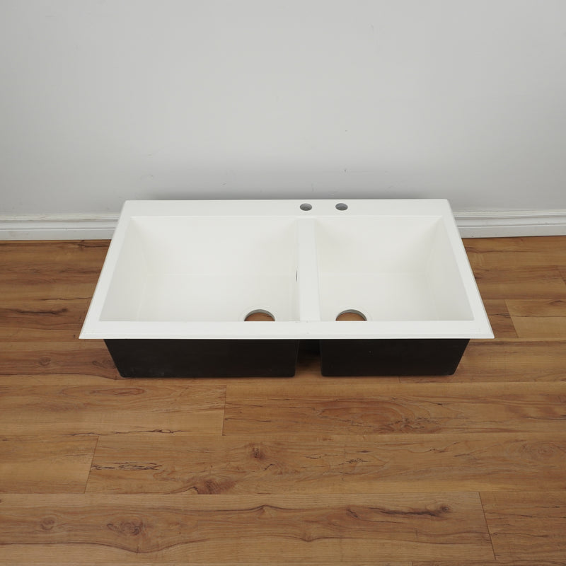 38-inch Acrylic Drop-in Double Bowl Sink in Matte White