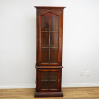 Mahogany Glass Curio Cabinet – 80" Tall Lit Interior, Ornate Carvings, 5 Shelves