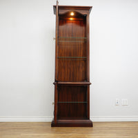 Mahogany Glass Curio Cabinet – 80" Tall Lit Interior, Ornate Carvings, 5 Shelves