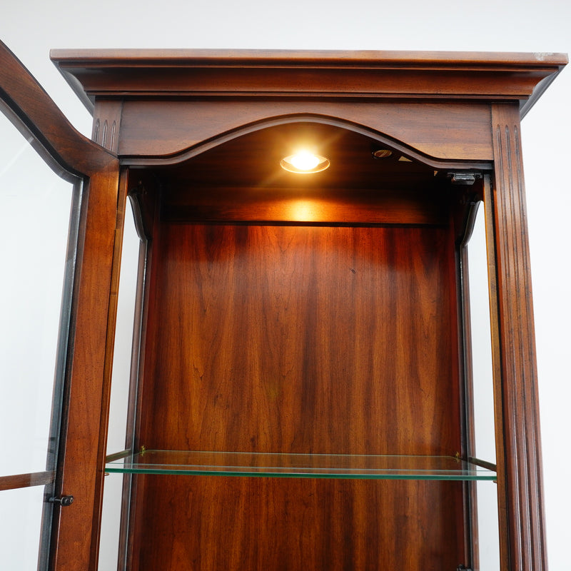 Mahogany Glass Curio Cabinet – 80" Tall Lit Interior, Ornate Carvings, 5 Shelves