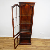 Mahogany Glass Curio Cabinet – 80" Tall Lit Interior, Ornate Carvings, 5 Shelves