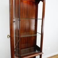 Mahogany Glass Curio Cabinet – 80" Tall Lit Interior, Ornate Carvings, 5 Shelves