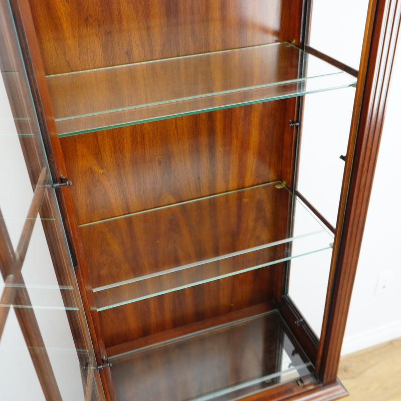 Mahogany Glass Curio Cabinet – 80" Tall Lit Interior, Ornate Carvings, 5 Shelves