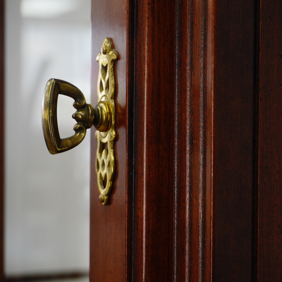 Mahogany Glass Curio Cabinet – 80" Tall Lit Interior, Ornate Carvings, 5 Shelves