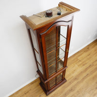 Mahogany Glass Curio Cabinet – 80" Tall Lit Interior, Ornate Carvings, 5 Shelves