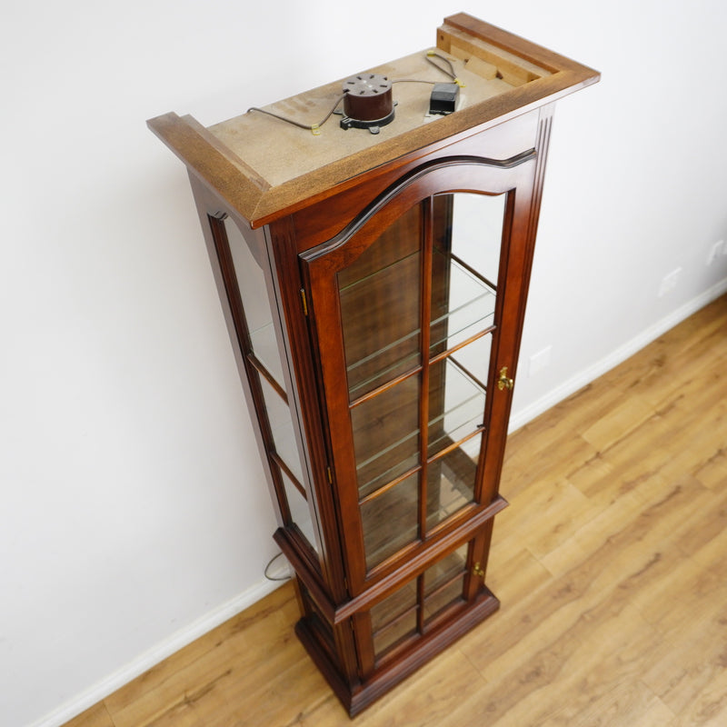 Mahogany Glass Curio Cabinet – 80" Tall Lit Interior, Ornate Carvings, 5 Shelves