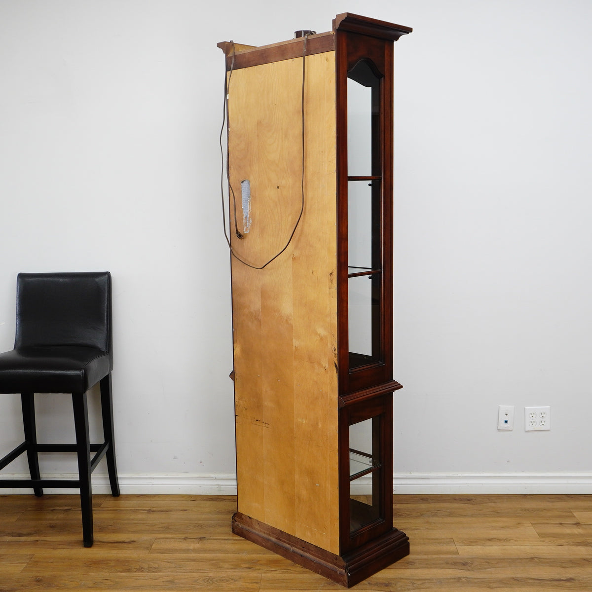 Mahogany Glass Curio Cabinet – 80" Tall Lit Interior, Ornate Carvings, 5 Shelves