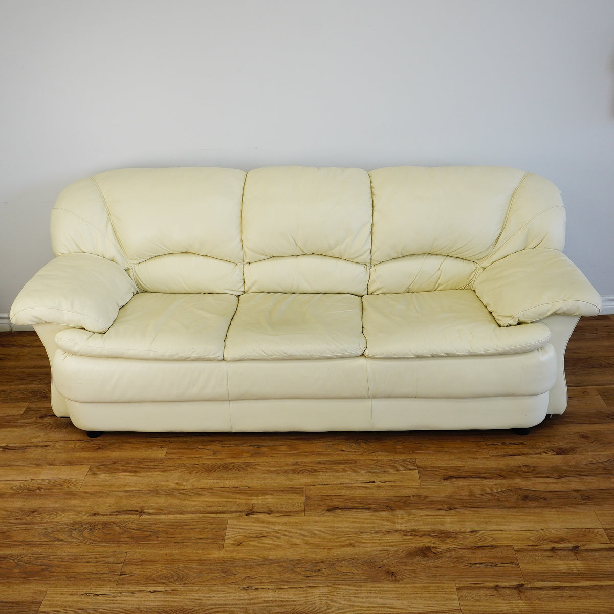 3-Seater Cream Leather Sofa