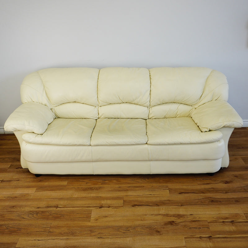 3-Seater Cream Leather Sofa