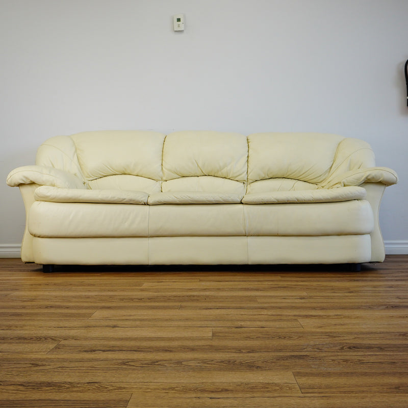 3-Seater Cream Leather Sofa