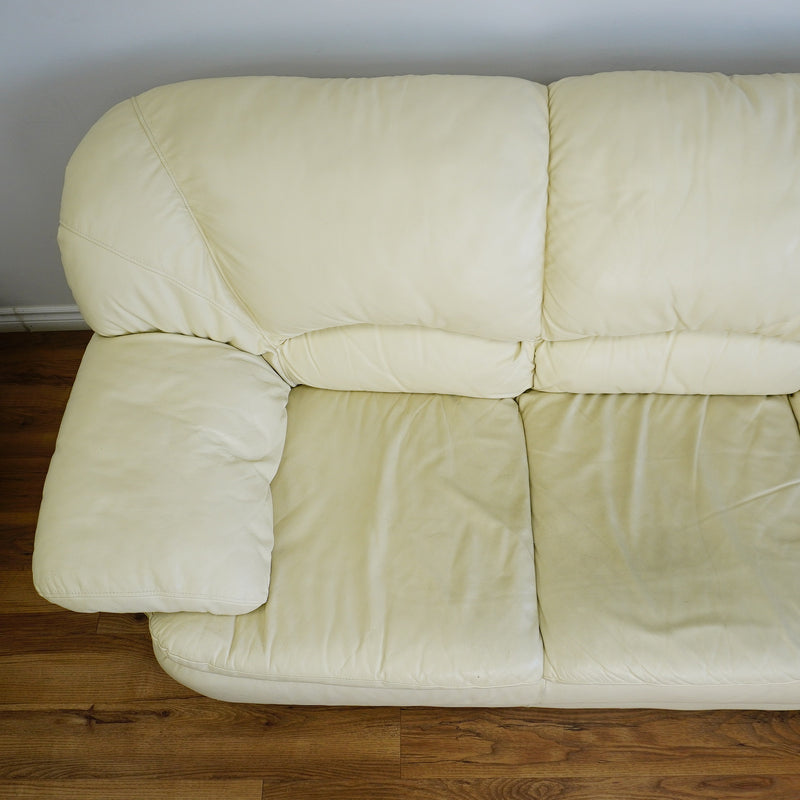 3-Seater Cream Leather Sofa