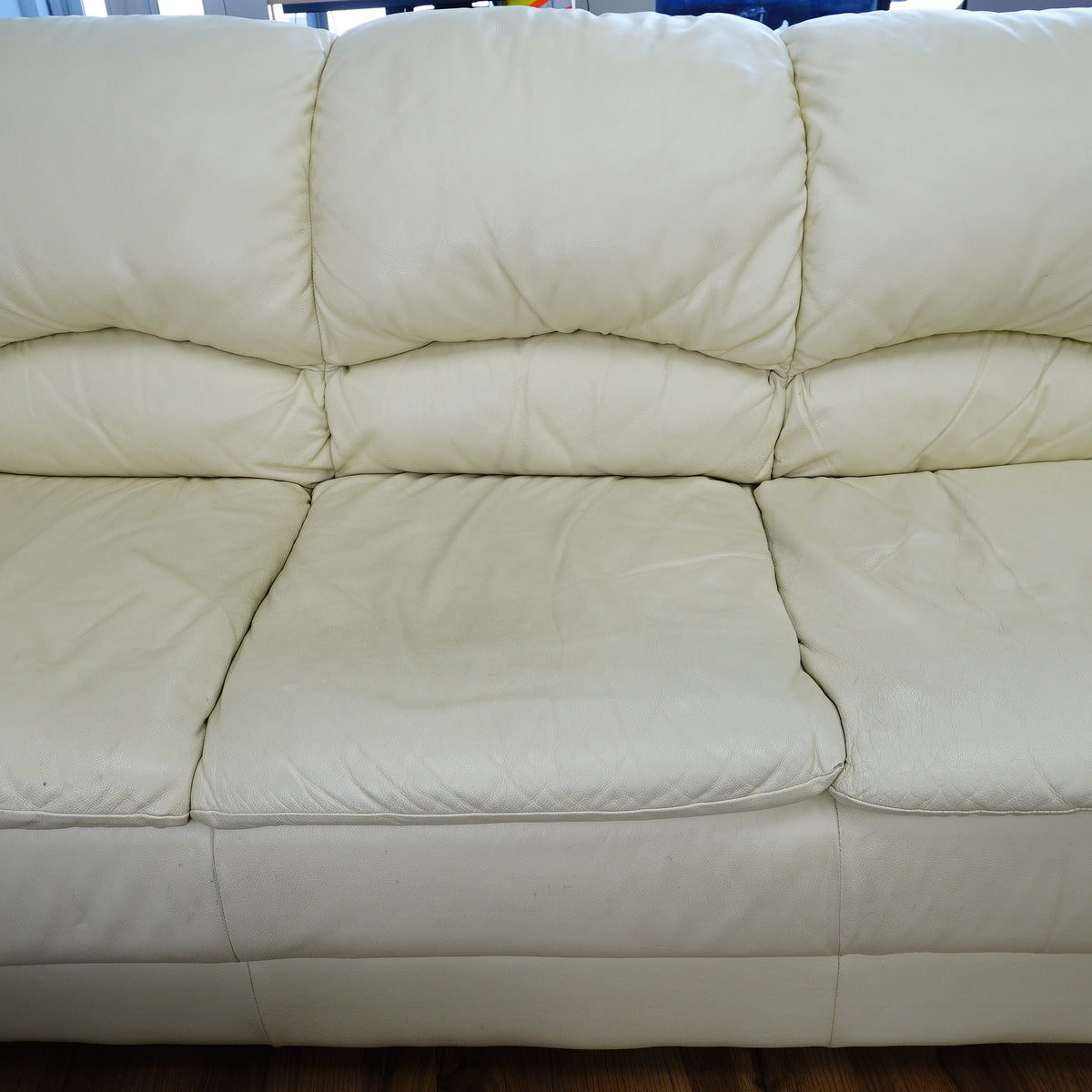 3-Seater Cream Leather Sofa
