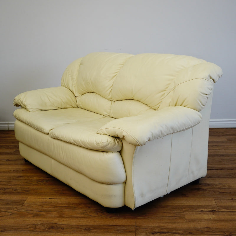 2-Seater Cream Leather Sofa