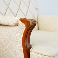 Vintage Tufted Cream Flora Upholstered Armchair with Wooden Frame