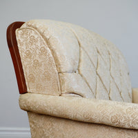 Vintage Tufted Cream Flora Upholstered Armchair with Wooden Frame
