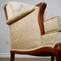 Vintage Tufted Cream Flora Upholstered Armchair with Wooden Frame