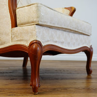 Vintage Tufted Cream Flora Upholstered Armchair with Wooden Frame