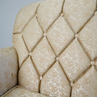 Vintage Tufted Cream Flora Upholstered Armchair with Wooden Frame