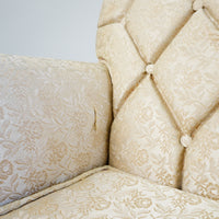 Vintage Tufted Cream Flora Upholstered Armchair with Wooden Frame