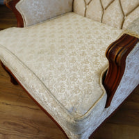 Vintage Tufted Cream Flora Upholstered Armchair with Wooden Frame