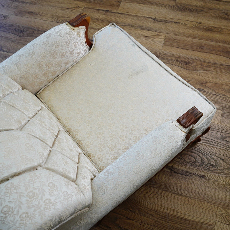 Vintage Tufted Cream Flora Upholstered Armchair with Wooden Frame
