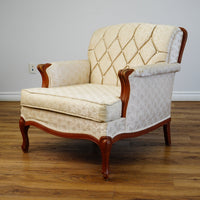 Vintage Tufted Cream Flora Upholstered Armchair with Wooden Frame
