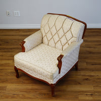 Vintage Tufted Cream Flora Upholstered Armchair with Wooden Frame