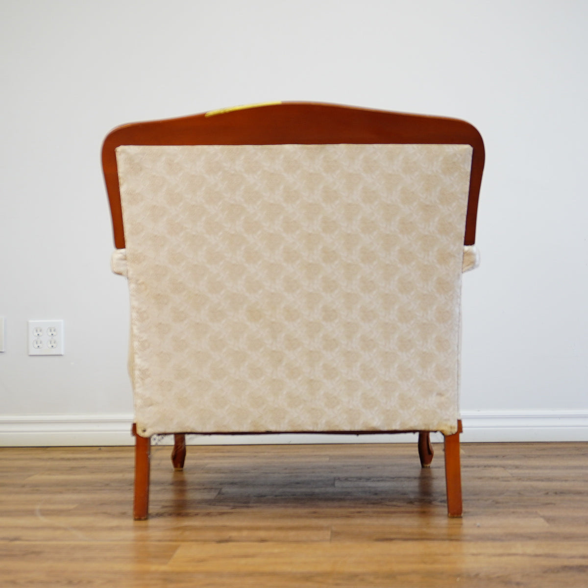 Vintage Tufted Cream Flora Upholstered Armchair with Wooden Frame