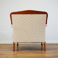 Vintage Tufted Cream Flora Upholstered Armchair with Wooden Frame
