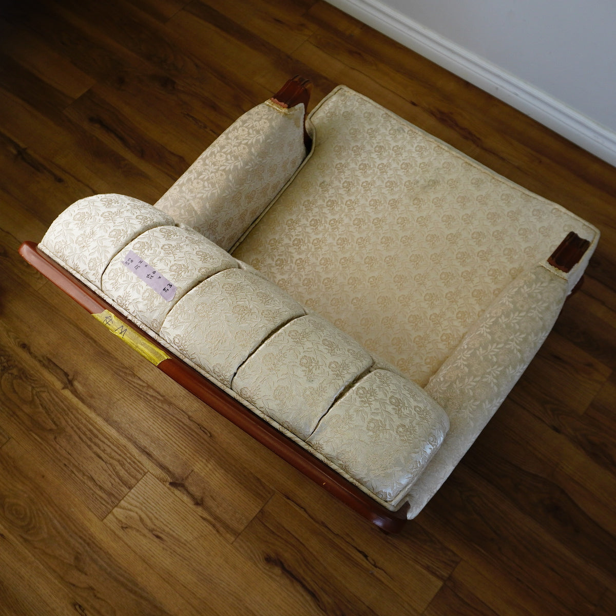 Vintage Tufted Cream Flora Upholstered Armchair with Wooden Frame