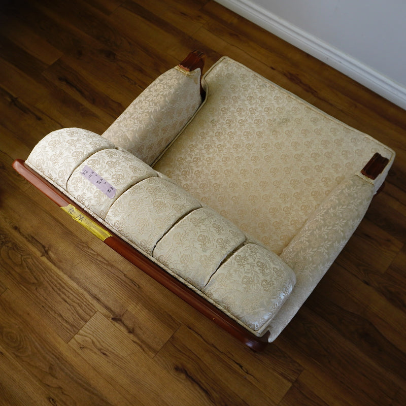 Vintage Tufted Cream Flora Upholstered Armchair with Wooden Frame
